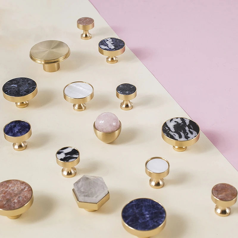 

Natural Stone + brass Knobs and Handles Drawer Pulls Kitchen Cabinet Knobs and Handles Furniture Hardware