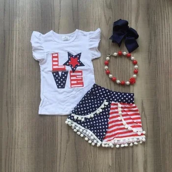 

Boutique Hot Sale Children's Clothes Summer Independence Day Element Star Children Shorts Set