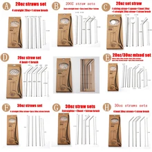 50 компл./лот бумажную упаковку 4+ 1/комплект многоразовые прямые/Изогнутые 304 Нержавеющая сталь Металл питьевой соломы с щеткой для чистки, для 20 oz/30 унций