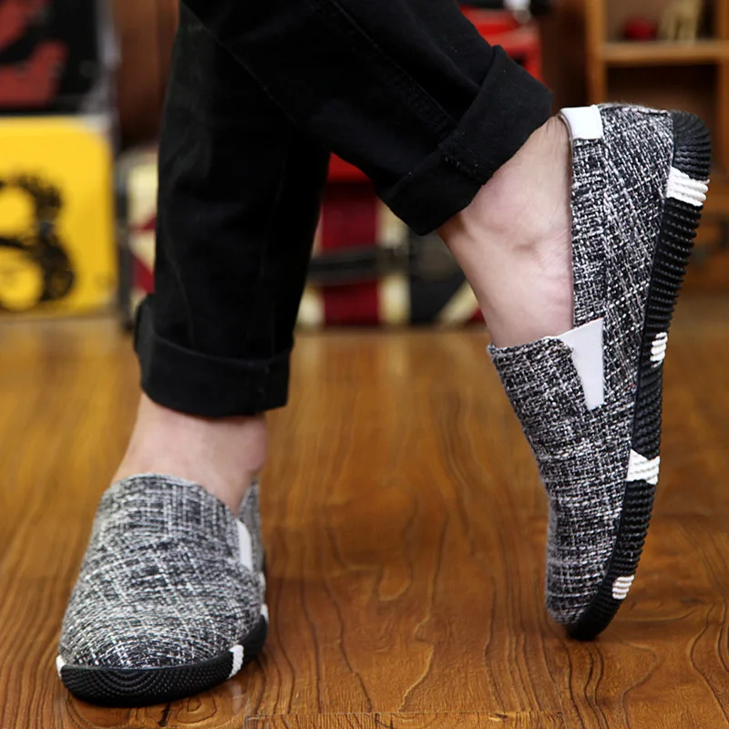 Men Hemp Canvas Shoes Casual for Men Spring Summer Slip on Men Flats Fashionable Brand Male Shoes Breathable Lazy Causal Loafers