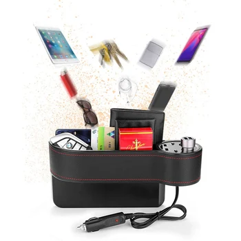 

Car Seat Organizer Gap Pocket PU Leather Crevice Storage Box with 2 USB Charger Auto Universal For Passenger Driver