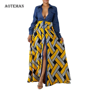 

Spring Summer Dress Women 2020 Sexy Fashion Party Dress Female Vintage Jeans Tops Patchwork SLim Long Dresses Vestidos Femme