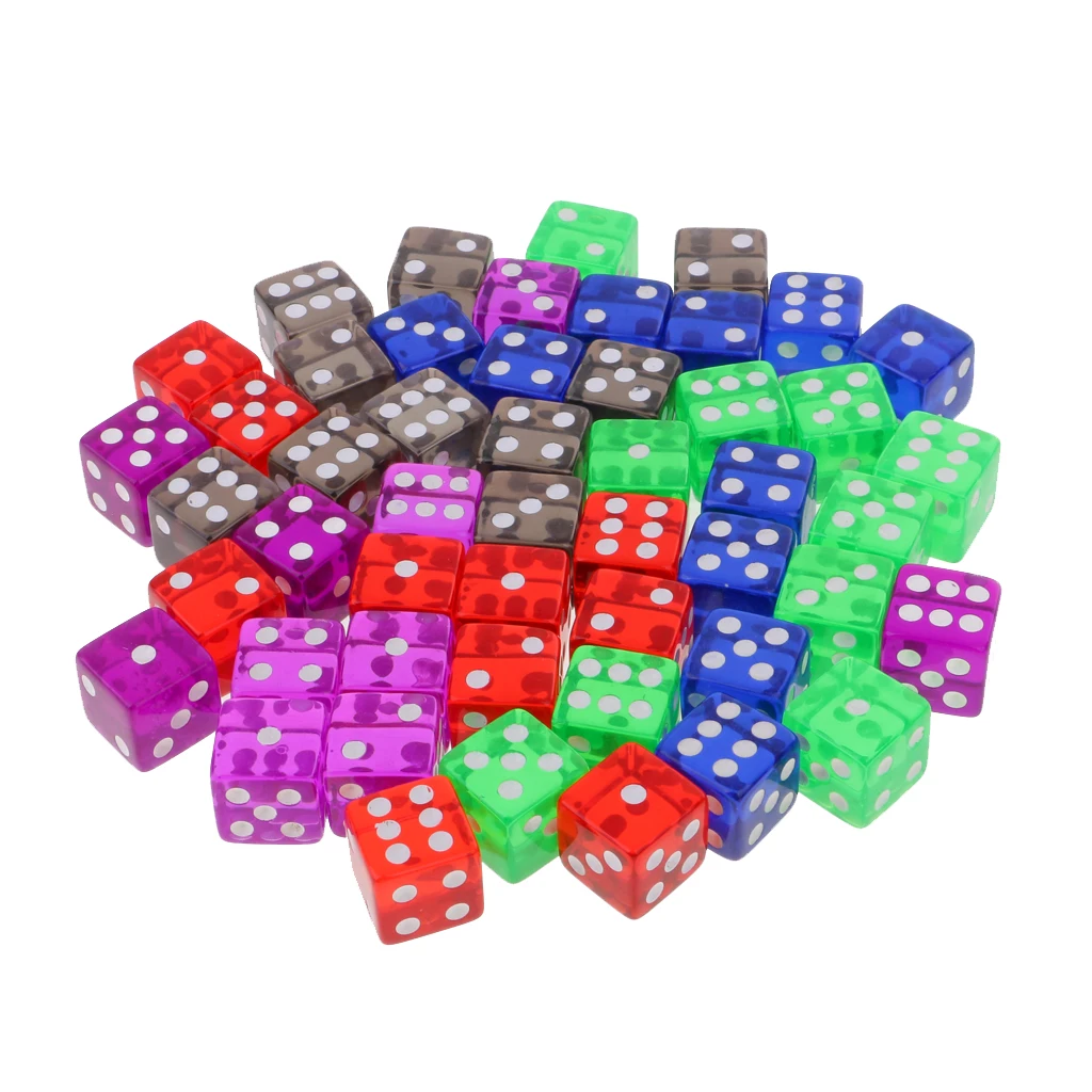 50Pieces/Set 5 Colors 16mm Square Dices Die with Bag for D&D MTG Game Props
