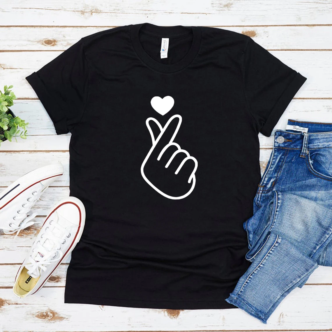 HEATHEX Women's Cross Finger Heart T-Shirt - 100% Cotton Regular Fit Tee