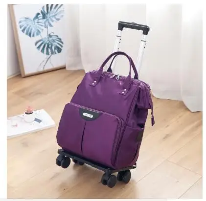 Wheeled Bag For Trolley Bags Women Travel Backpack With Wheels Oxford Large Capacity Travel Rolling Luggage Suitcase Bag_voghion.com