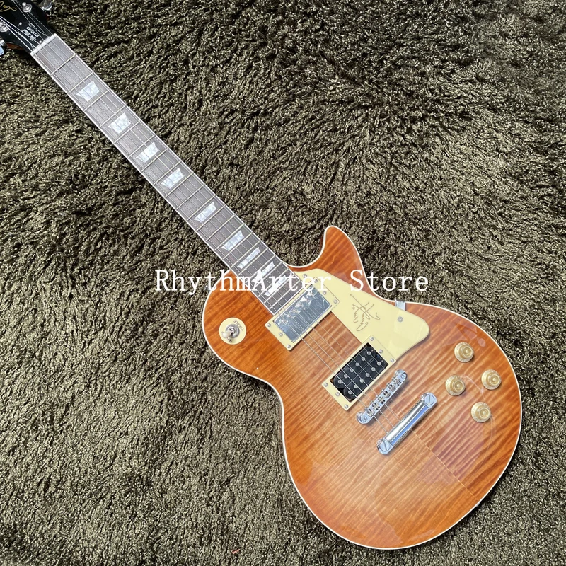 Custom guitar, natural tiger flame decorative body, rosewood fingerboard, chrome alloy hardware, double pickup, free shipping - Image 2