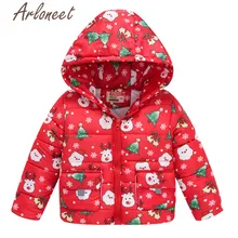 ARLONEET Christmas Coats Baby Girls Warm Winter Thick Coat Cartoon Print Kids Hooded Outerwear Toddler Baby Coat Girls Outerwear