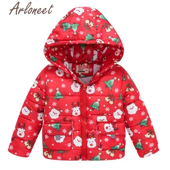 

ARLONEET Christmas Coats Baby Girls Warm Winter Thick Coat Cartoon Print Kids Hooded Outerwear Toddler Baby Coat Girls Outerwear