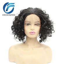 FACHOUFEE черный цвет короткий Боб Glueless кружевные парики Кудрявые Доступные синтетические волосы на кружеве парики для женщин