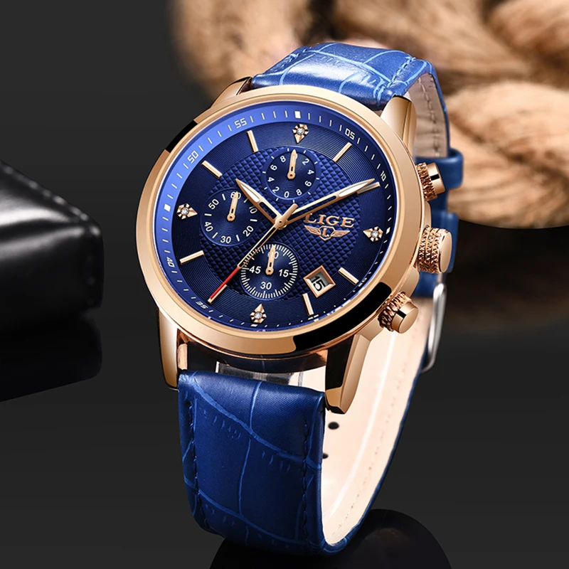 

2020 LIGE New Casual Fashion Mens Watches Waterproof Leather Date Clock Top Brand Luxury Quartz Wristwatch Relogio Masculino+Box