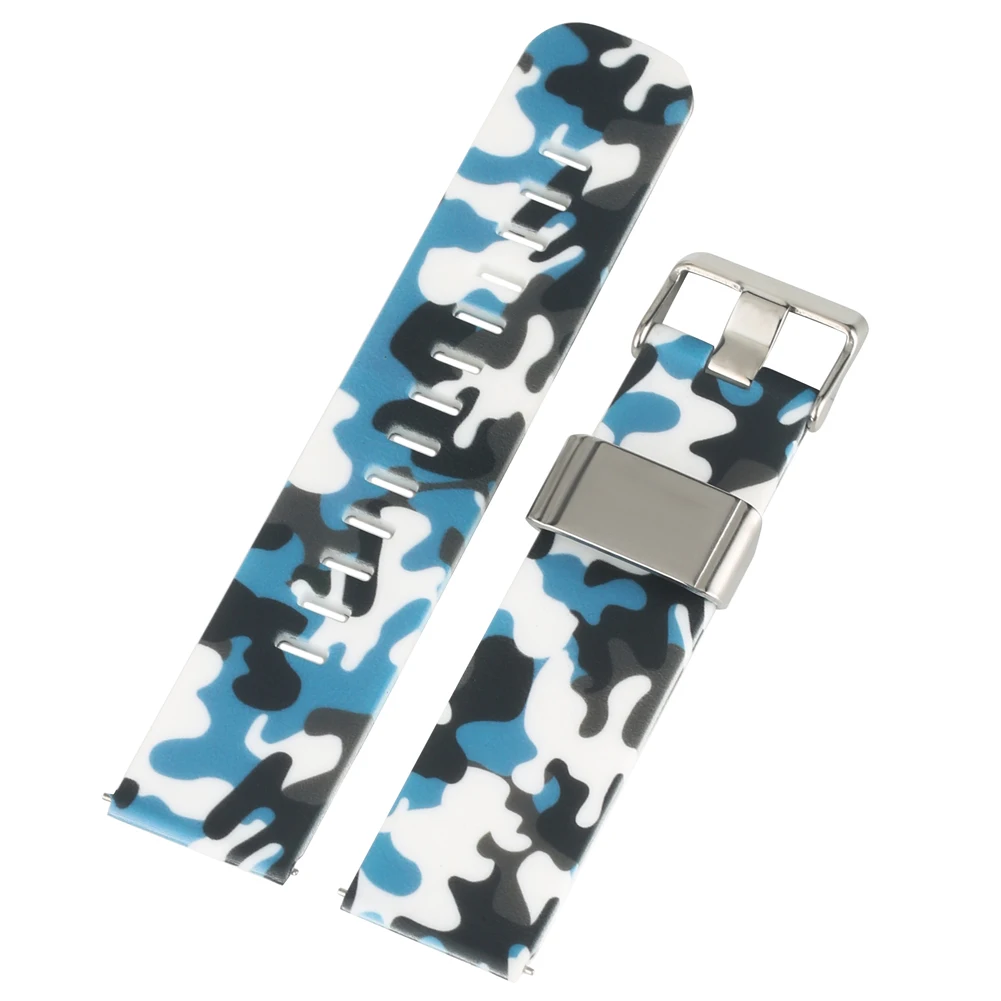 

Camouflage White Silicone 22MM Replacement Band Premium Stainless Steel Pin Buckle Wristwatch Strap Waterproof Watches Band