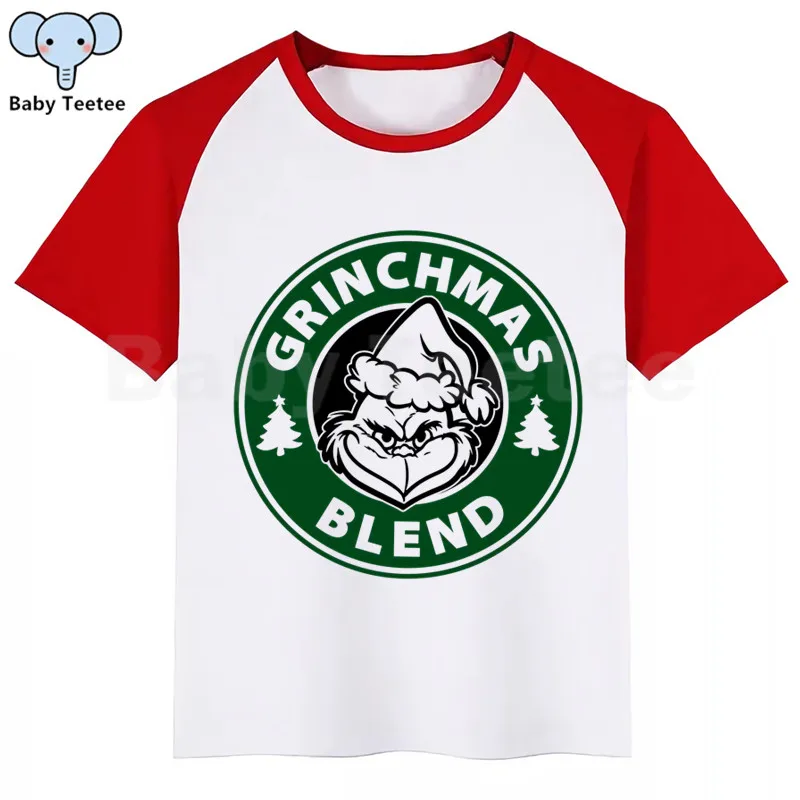 Grinch/Детская футболка с принтом забавная мультипликационная кавай-девочка, Топ Harajuku, белая футболка с круглым вырезом и короткими рукавами для мальчиков Новинка - Цвет: RedJ