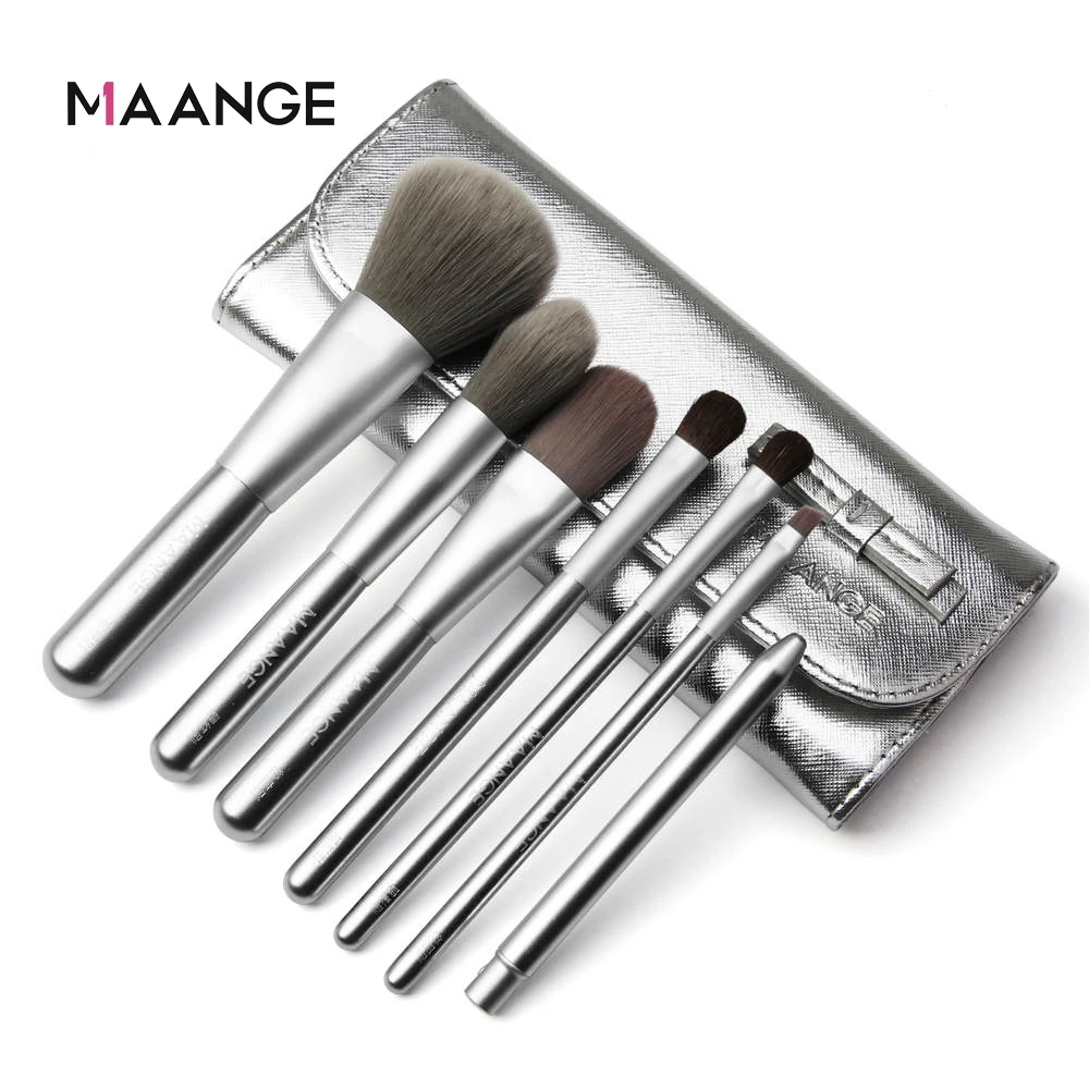 

MAANGE Travelling Makeup Brushes 7 PCS Make up Brush Set With Portable Bag Synthetic Hair Foundation Eyebrow Eyeshadow Cosmetic