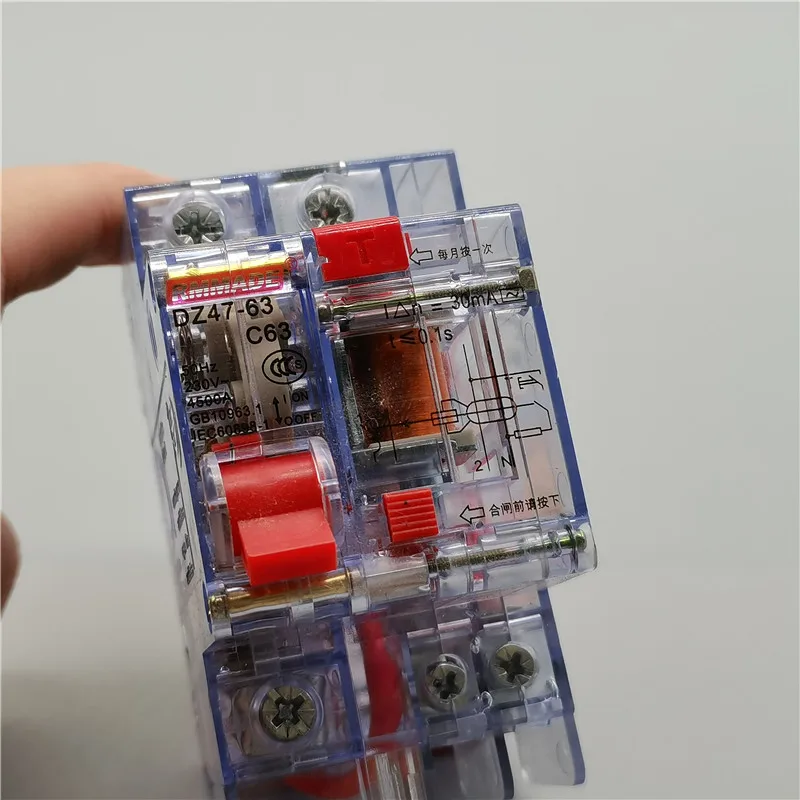 1p Ac220v-380v dz47le-63 6a10a16a25a32a40a63a transparent switch main gate residual current leakage protection circuit breaker