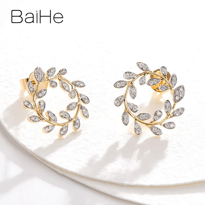 BAIHE Solid 14K белый+ желтое золото 0.20ct круглый натуральные Алмазы обручальные модные ювелирные изделия подарок серьги-гвоздики