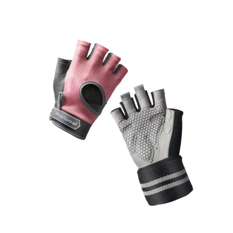 Breathable non-slip fitness weightlifting dumbbell microfiber polyester silicone half finger gloves