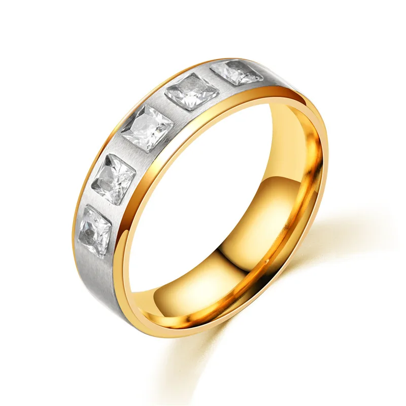 Парные кольца из нержавеющей стали с кристаллами 6 мм, кольца для влюбленных золотого цвета, обручальные кольца, вечерние ювелирные изделия, подарки Aneis - Цвет основного камня: style 6 Women