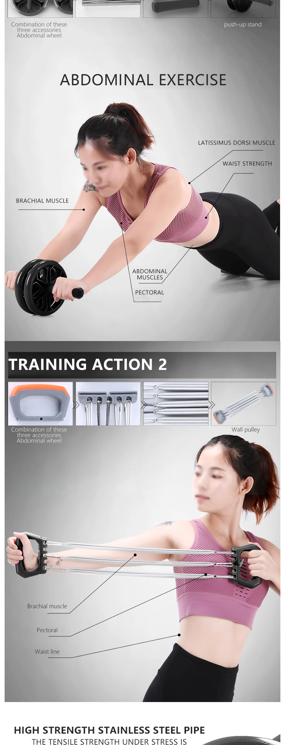 Amonax kit musculation homme fitness material (roue abdominale, poignée pompe, corde sauter) accessoire sport maison materiel poids - Sport