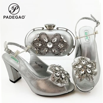 

High Quality 2020 Spring Special Arrivals Silver Matching Shoes and Bag Set In Heels Matching Shoes and Bag Set for Party