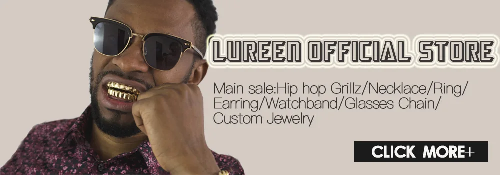 LuReen Iced Out Grillz Vampire Fangs Grillz Top Bottom Gold Teeth Hip Hop Tooth Caps CZ Crystal Bling Grillz Rapper Jewelry