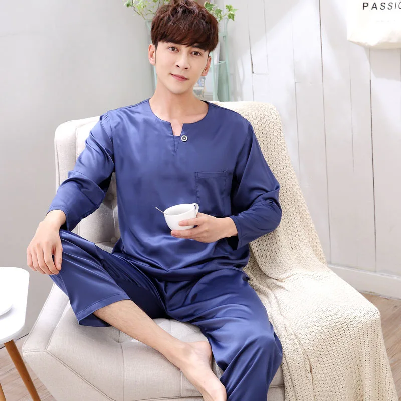 2020 Men’s Stain Silk Pajama Set Men Pajamas Silk Sleepwear Men Sexy ...