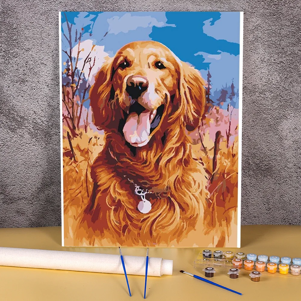 Animal Golden Retriever DIY Paint By Numbers Package Acrylic Paints 50*70 Canvas Painting Loft Wall Picture Children Drawing | Дом и сад