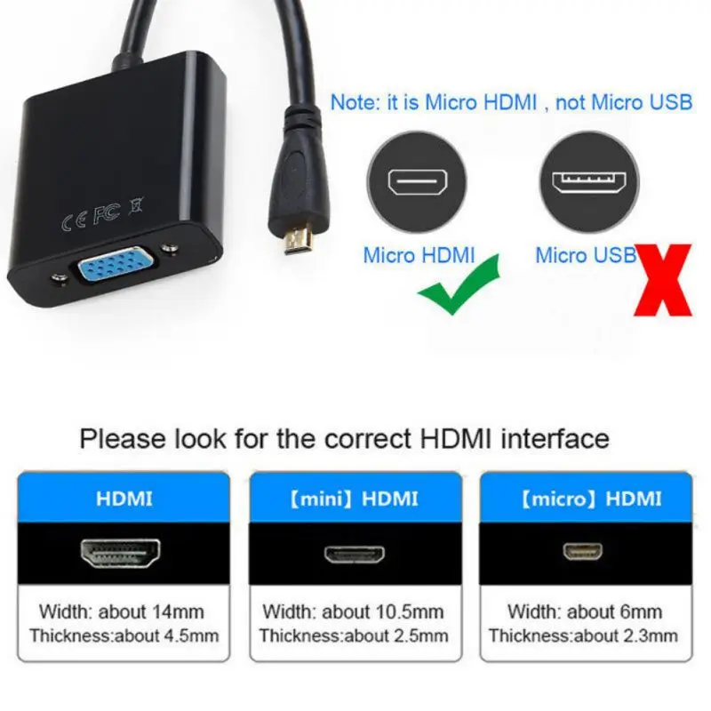 

1080P HDMI Male to Female Micro HDMI to VGA Audio Converter Adapter Cable For HD HDTV PC Laptop XBOX PS3 PS4 Camera Tablet