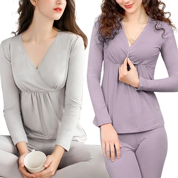 

BB Women's 2Pcs Maternity Pajama Set, Soft Long Sleeve Nursing Tops and Pants PJ Set Sleepwear