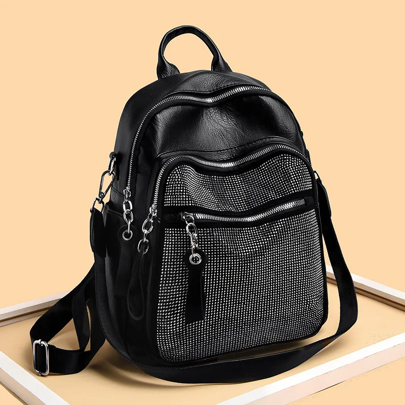 

High Grade Sense Diamond Set Shoulder WOMEN'S Bag 2019 New Style Stars WOMEN'S Backpack Fashion Cool Multi-functional Single-sho