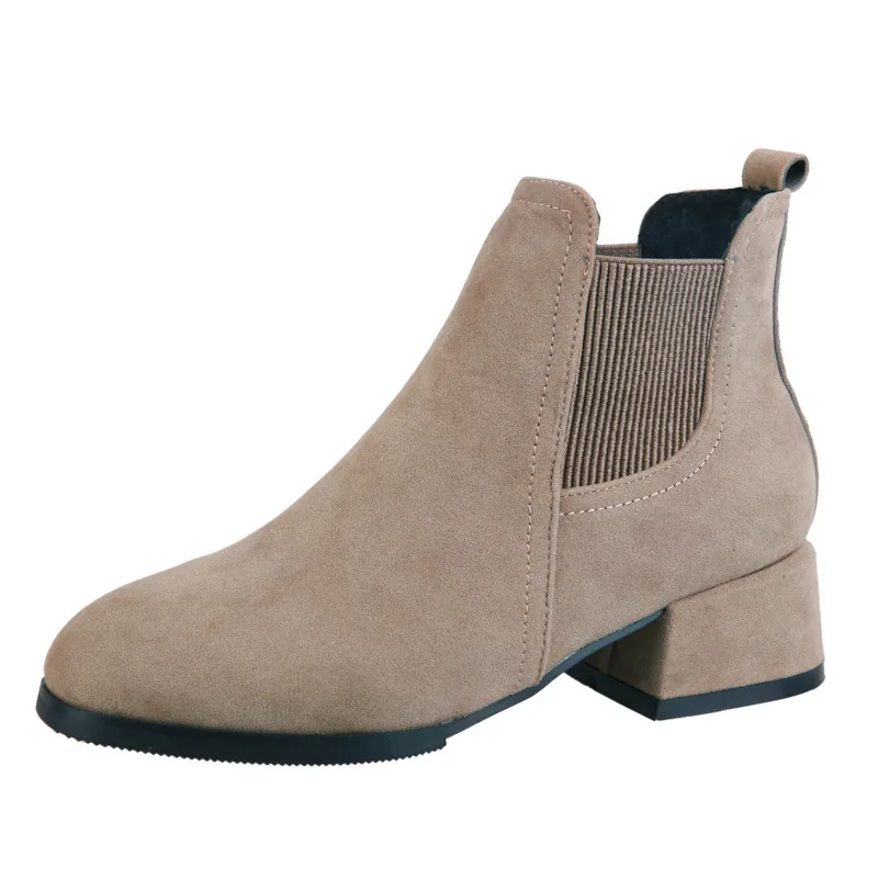 

2019 New Autumn and Winter Ladies Martin Boots Thick with British Wind Suede Boots Women with Large Size Bare Boots Women