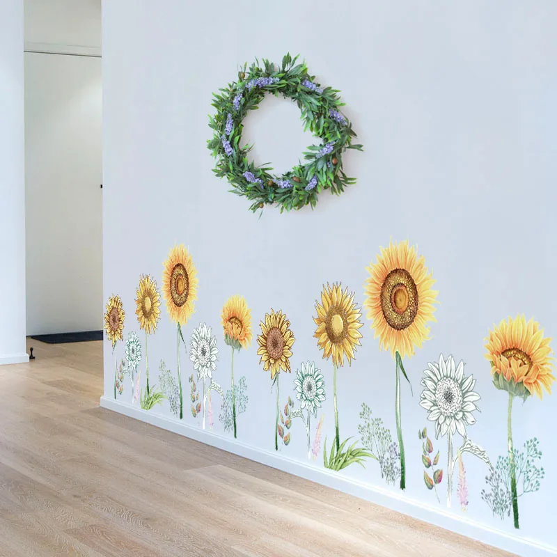 MOTASOM Removable PVC Flower Plant Leaf Peel and Stick Wall Stickers Sunflower and Butterfly Wall Decals DIY Wall Art Decor Home Decoration for Kids Baby Living Room TV Background Bedroom