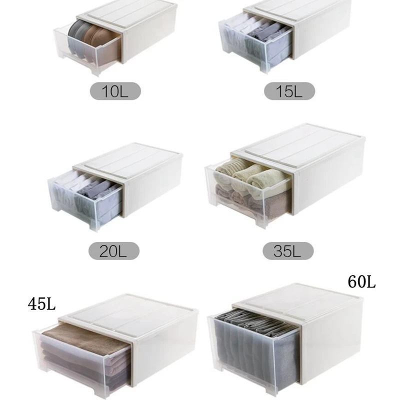 Home Drawer Storage Box Household Wardrobe Clothes Organizer Large Plastic Storage Box Pure Color Visualization Easy Find Overla