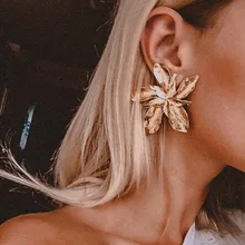  Elegant Gold Color Big Flower Drop Dangle Earring for Women Trendy Metal Floral Party Jewelry Gift Pendientes 
