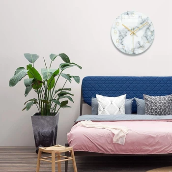 

Marble Silent Wall Clock for Living Room Decor, 12 Inch Modern Non Ticking Decorations for Aesthetic Bedroom, Office, Kitchen(Ba