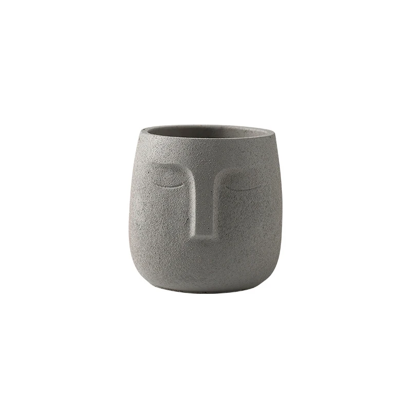 North European Cement Flower Pots Sleek Minimalist Human Face Clay Seedlings Pottery Personality Indoor Large Green Bonsai - Цвет: Light gray