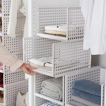 

Practical Detachable Clothes Storage Rack Wardrobe Partition Board Rack Drawer Easy Layered Drawer Storage Baskets Frame