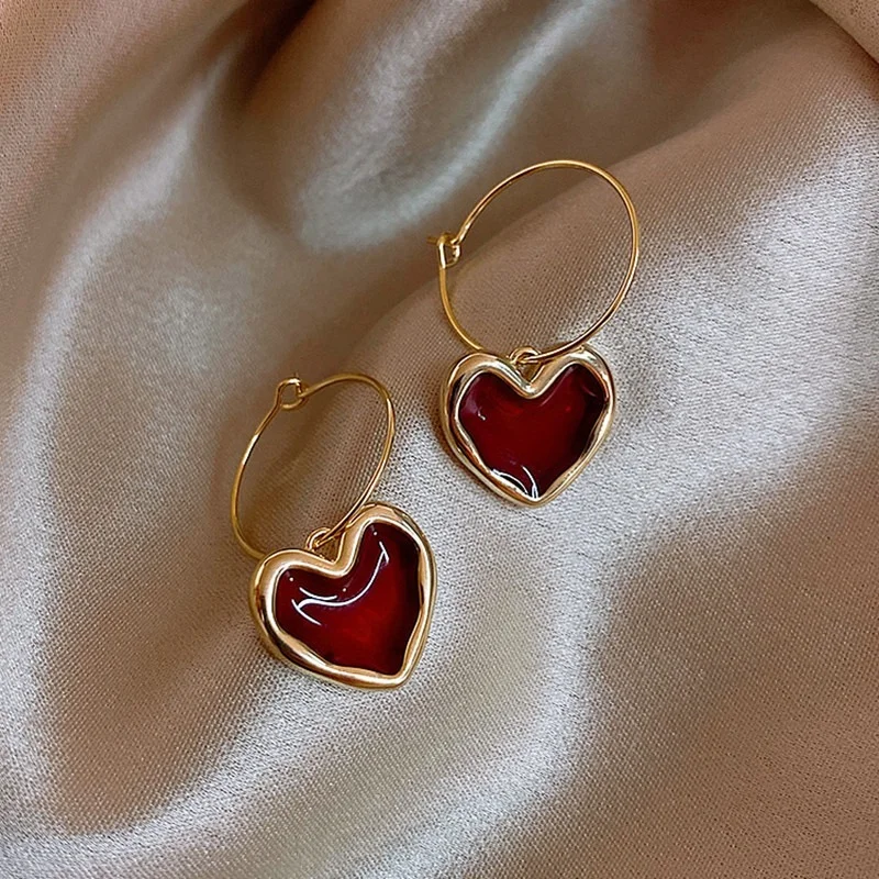Korea Trendy Wine Red Love Earrings Simple Temperament Net Red Wild Personality Earrings Ear Jewelry stud earrings,dangle earrings,hoop earrings,drop earrings,pendant earrings,long earrings,crystal earrings