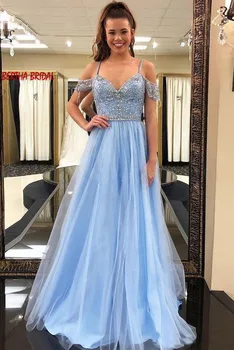 

Vestidos De Fiesta De Noche Beading Bridesmaid Dresses Off Shoulder Spaghetti Straps Tulle Dress For Wedding Prom Party Gown