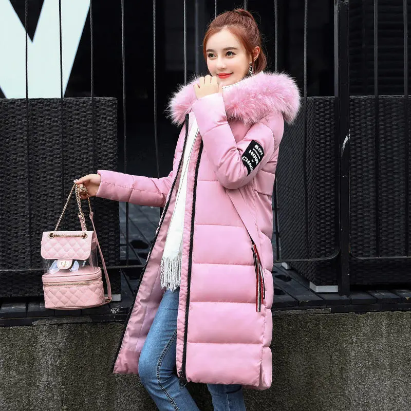 Pink2 Зимняя женская куртка, новинка, Женская парка, пальто feminina, длинный пуховик размера плюс, длинный пуховик с капюшоном, Женская куртка - Цвет: Pink2