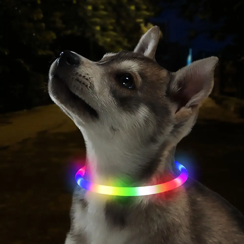 

Светильник шейник для домашних животных, лампа RGB для кошек и собак, подсветсветильник для прогулок с перезаряжаемым сенсорным выключателем, мягкая силиконовая лампа против потери качества