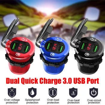 

3.0A Dual USB Car Charger LED Display 12-24V Cigarette Socket Auto Boat Motorcycle Bus Truck Charger Waterproof Car Accessories