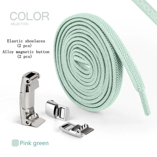 New Upgrade Magnetic Buckle Latex Rubber Band Elastic Laces Sneakers Laces Without Tying Kid and Adults Are Available Shelaces Pink green