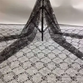 

Black African Lace Fabric With Sequins Tulle Latest Fabric High Quality Tulle Tulle Sequins Lace Fabric Dress