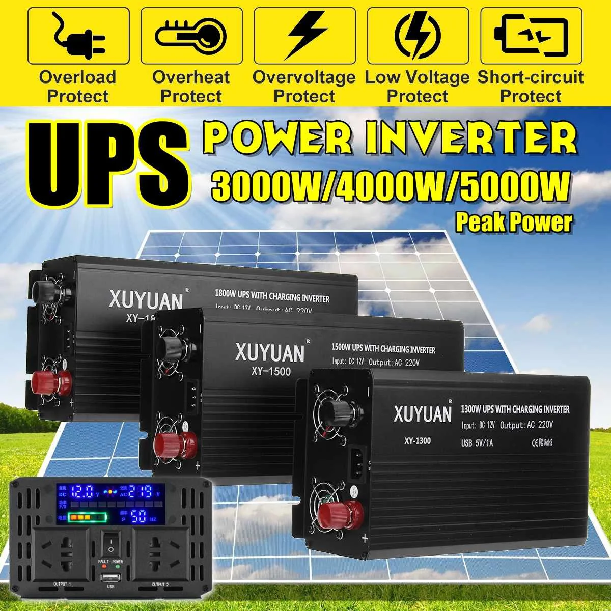 

Inverter 12V 220V 3000/4000/5000W P eak UPS Modified Sine Wave LCD Display Grid 12V to 220V Solar Power Inverter for car truck