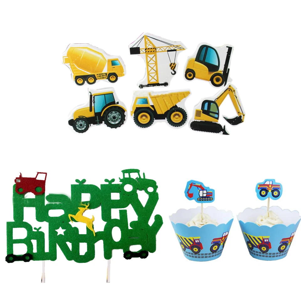 

1Set Construction Tractor Cake Topper Excavator Vehicle Cupcake Topper Table Decor Baby Shower Kids Boys Birthday Party Supplies