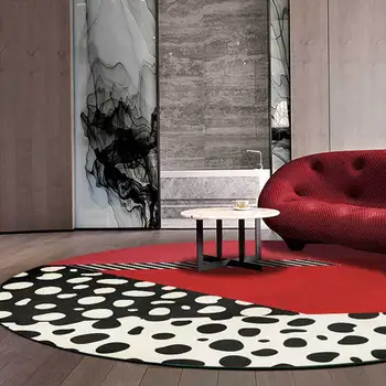 

Fashion carpet modern minimalist ins black and white spot red living room bedroom round floor mat carpet