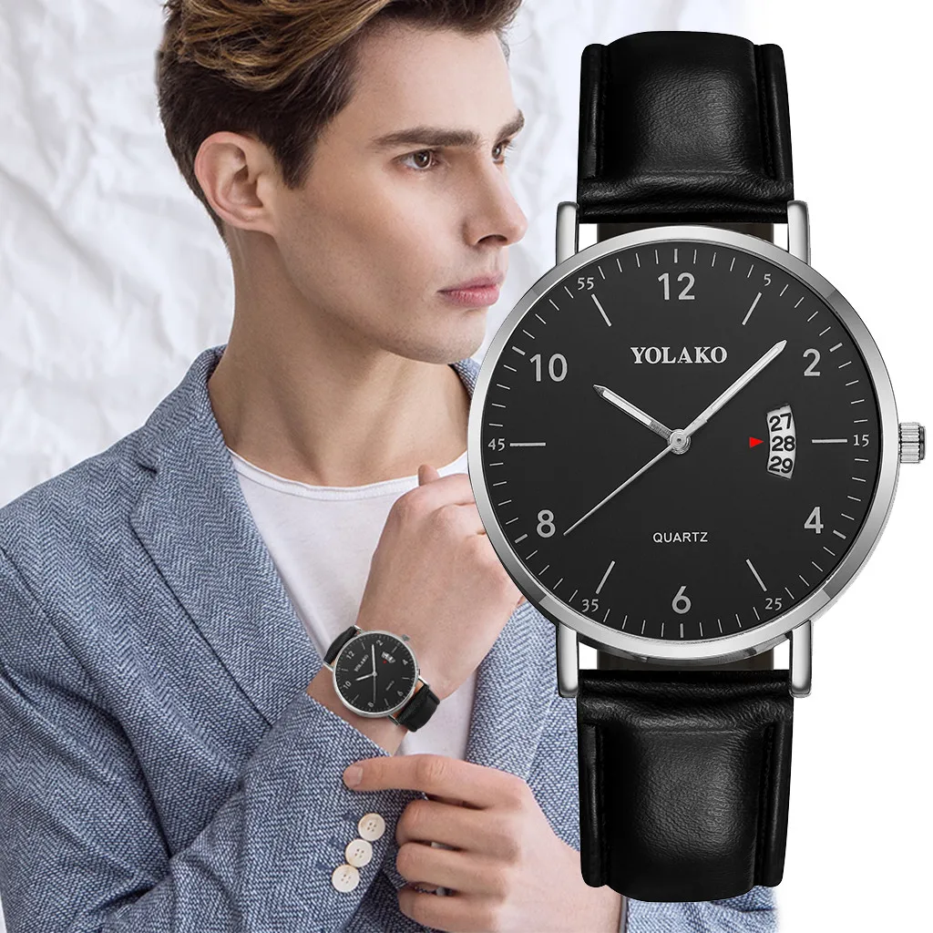 Reloj hombre, мужские часы, модные, бизнес стиль, Простой циферблат, ремешок, календарь, мужские кварцевые часы, мужские часы, erkek kol saati