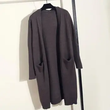

2019 New Women Autumn Casual Cardigan V-Neck Pockets Thin Knit Cardigan Loose Long Sleeve Open Stitch Solid Sweater
