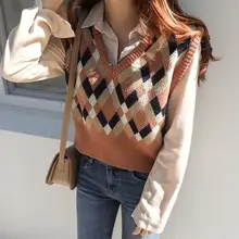 Женский Осенний короткий свитер с круглым вырезом, вязаный жилет, пуловер без рукавов, Женский Свободный жилет в консервативном стиле