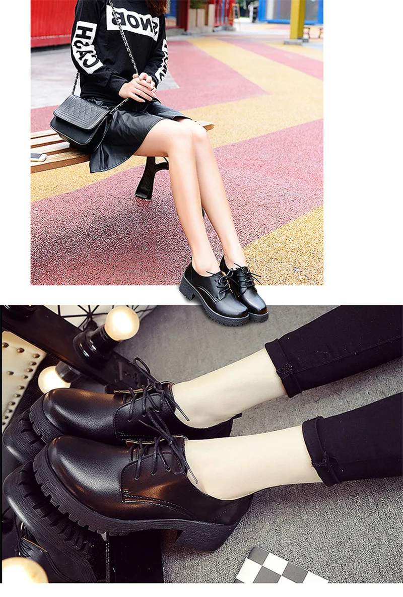 MVVJKEspring \ winter British style leather shoes women flat platform shoes square heel Women Oxford shoes with laces for women